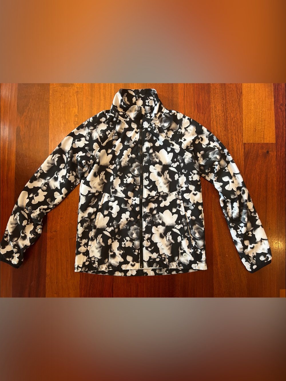 Girls Black & White Floral Zip Jacket